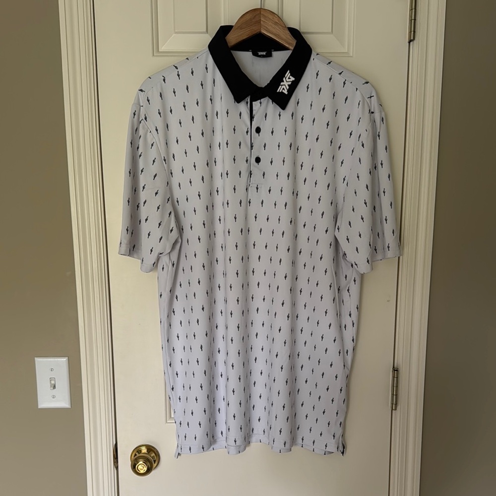 PXG Men's White and Black Polo Shirt